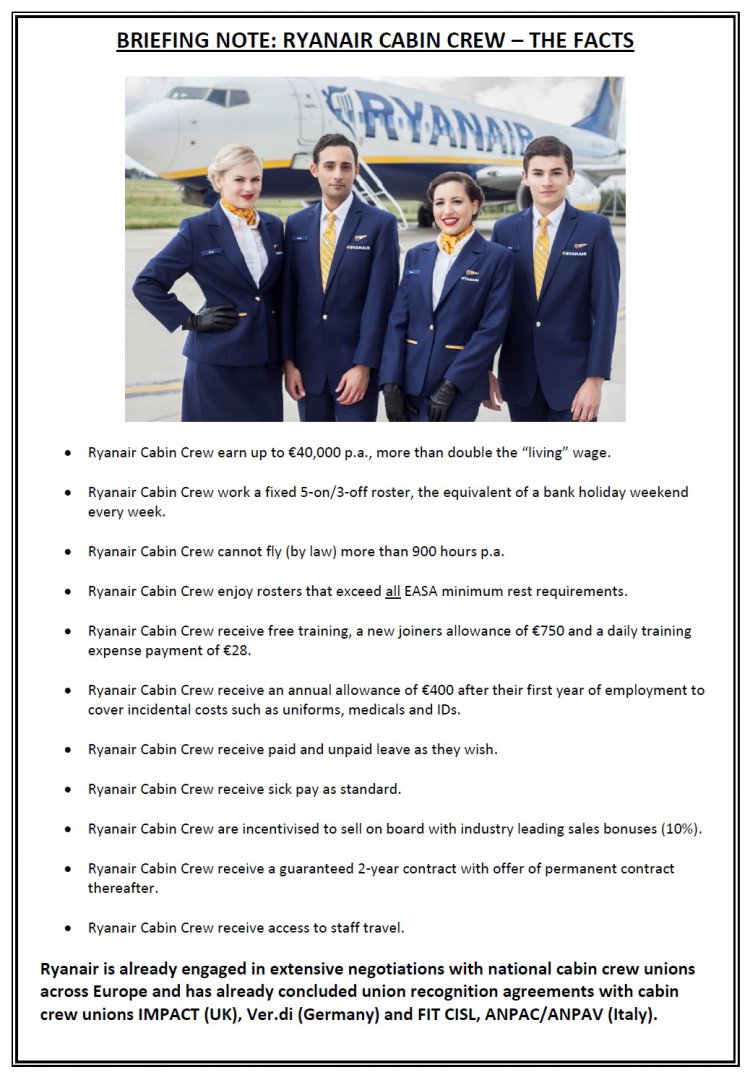 Briefing Note Ryanair Cabin Crew The Facts Ryanair's Corporate site
