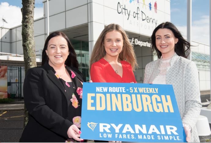 Ryanair Celebrates New City Of Derry Airport  Route To Edinburgh With £9.99 Sale