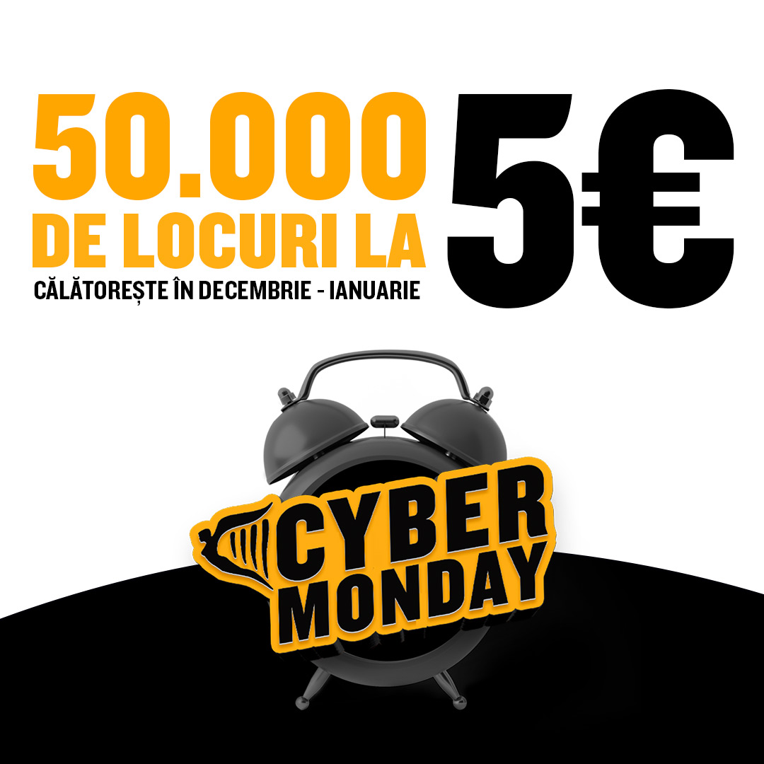 PROMOȚIA RYANAIR DE ‘CYBER MONDAY’ 50,000 DE LOCURI DE LA DOAR 5€