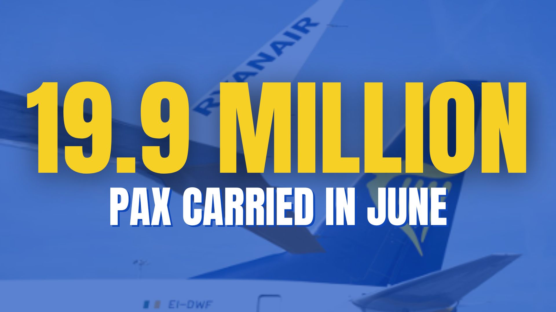 RYANAIR CARRIES 19.9M PASSENGERS (+3%) IN JUNE
